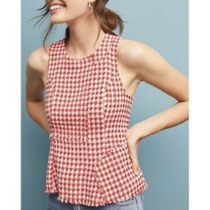 Anthropologie Maeve Red Gingham Tweed Peplum Top M